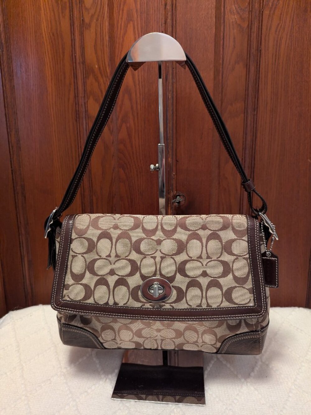 Coach Vintage Y2K Brown Hampton Signature Flap shoulder/crossbody F13972 canvas